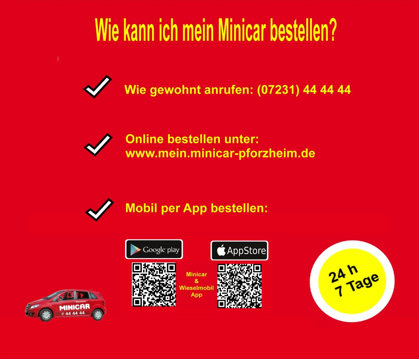 Bestellmöglichkeiten Minicar