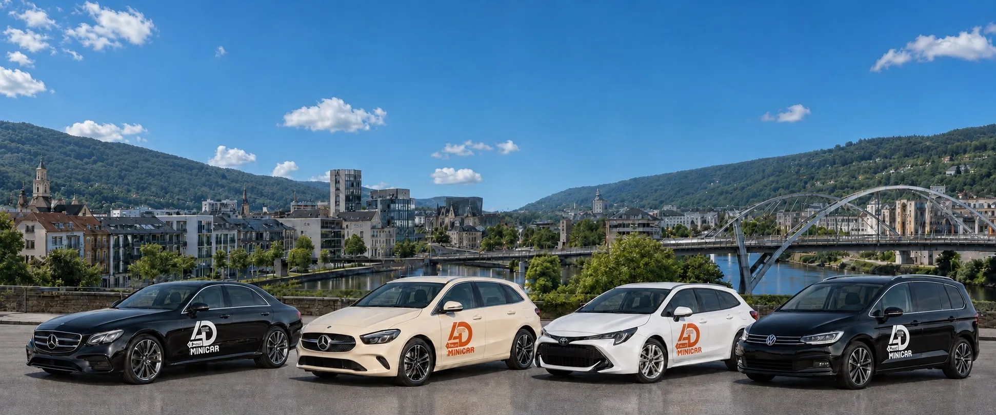 Flitzcar Pforzheim &ndash; Fahrzeugflotte vor der Stadtkulisse